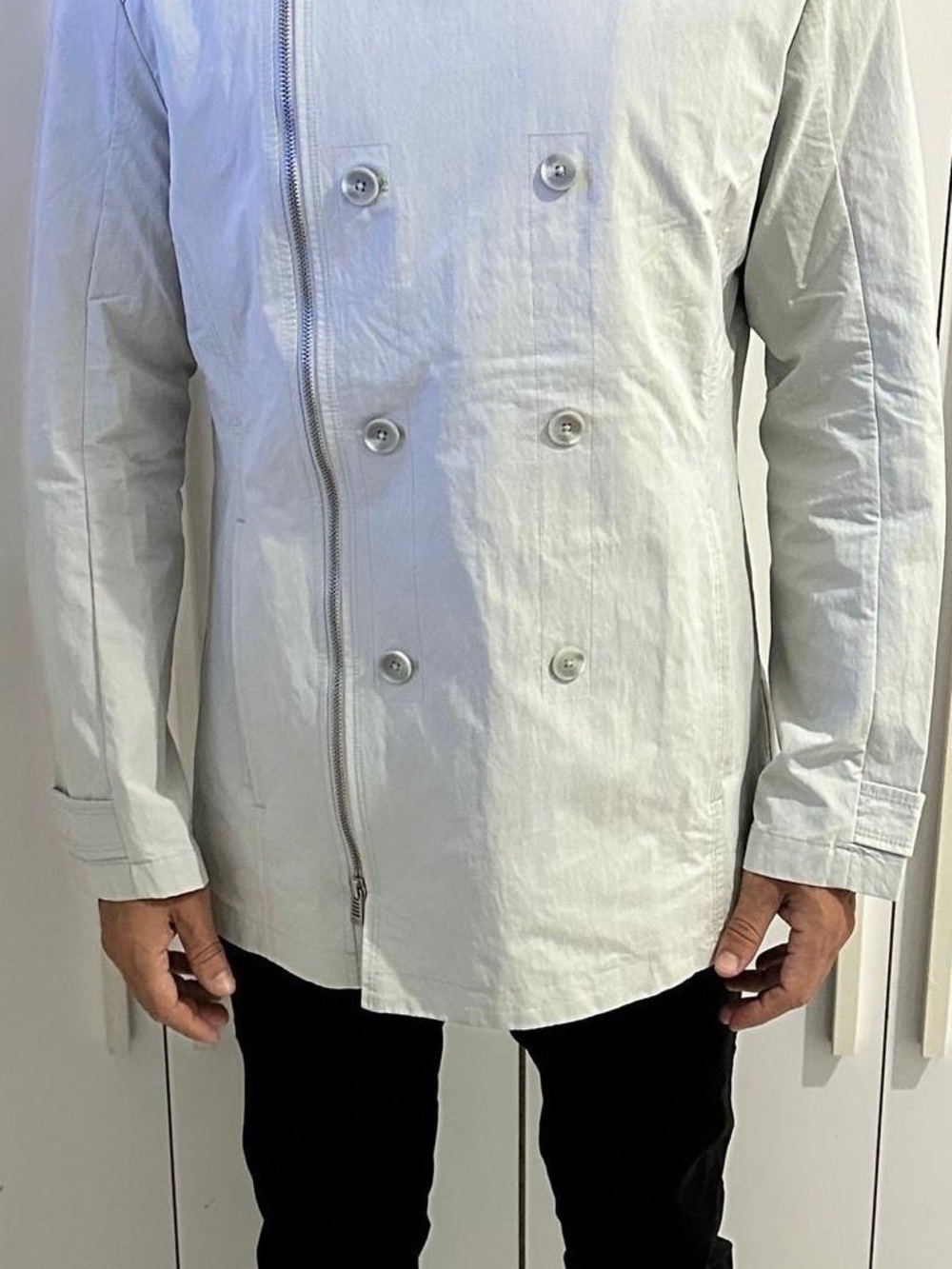 Calvin Klein Light Gray Double-Breasted Trench Coat